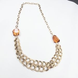 5/$25 Gold Tone Chain Link Chunky Topaz Necklace